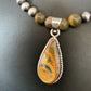 Men's Navajo Pearls Necklace | Gold Bumblebee Jasper Pendant | Sterling Silver | Native American Handmade | 13811