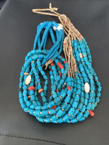 Southwestern Santo Domingo Coral Spiny Blue Turquoise Jacla Necklace | 32" | Native American Handmade | 12047