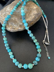 Navajo Women's | Natural Blue Turquoise Bead Necklace | Sterling Silver | 25" | Authentic Native American Handmade | 11664