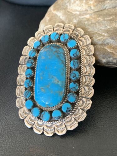 Navajo Blue Kingman Turquoise Cluster Ring | Authentic Native American Sterling Silver | Multi-Stone | Sz 9 | 12228 - Masha USA