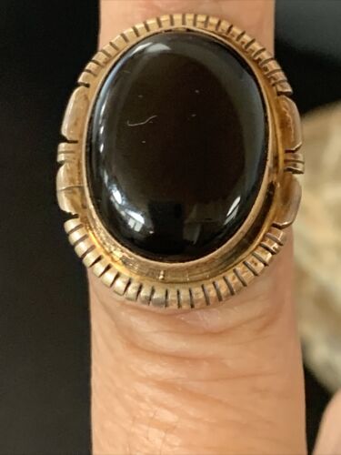 Native American Old Pawn Navajo Black Onyx Ring | Sterling Silver | Sz 9.5 | 11950