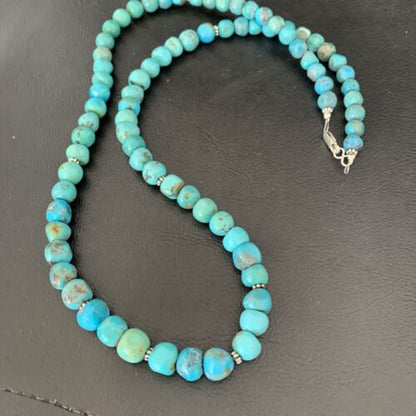 Men's Navajo Blue Turquoise Bead Necklace | Sterling Silver | 26" | Authentic Native American Handmade | 10622
