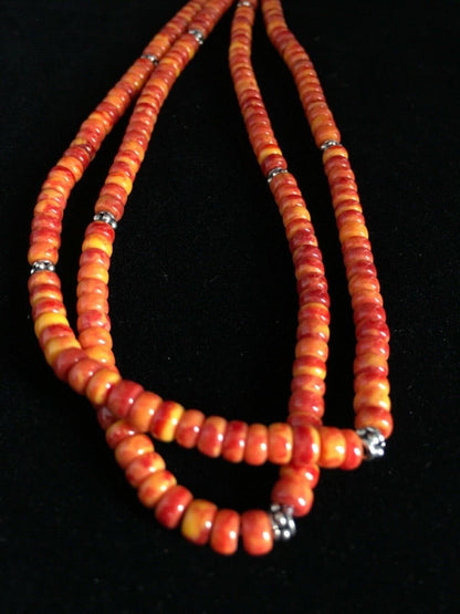 Southwestern Red Orange Spiny Heishi Necklace | Sterling Silver | 20" | 1782