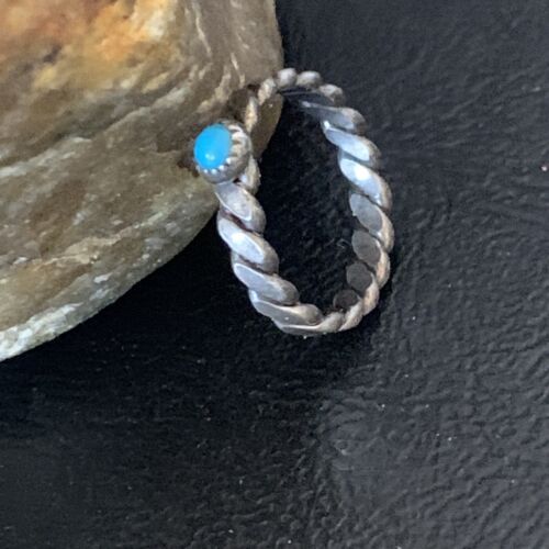 Navajo Blue Turquoise Old Pawn Ring | Sterling Silver | Sz 2.5 | Authentic Native American Handmade | 13175