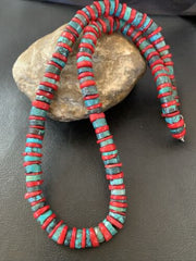 Navajo Men's Heishi Turquoise Coral Necklace | Sterling Silver | 20" | Authentic Native American Handmade | 11773