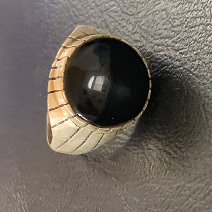 Men's XL Navajo Black Onyx Ring | Sterling Silver | Sz 14 | Authentic Native American Handmade | 11957