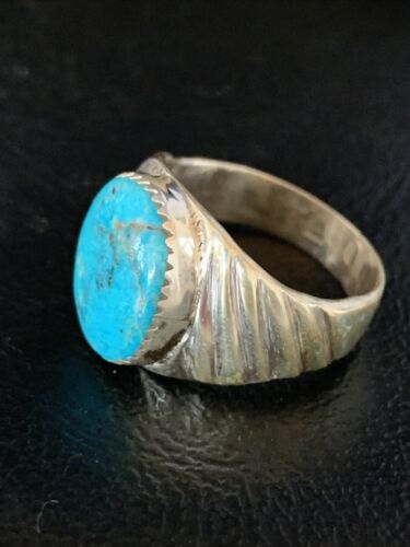 Navajo Blue Kingman Turquoise Ring | Sterling Silver | Sz 10 | Authentic Native American Handmade | 14154