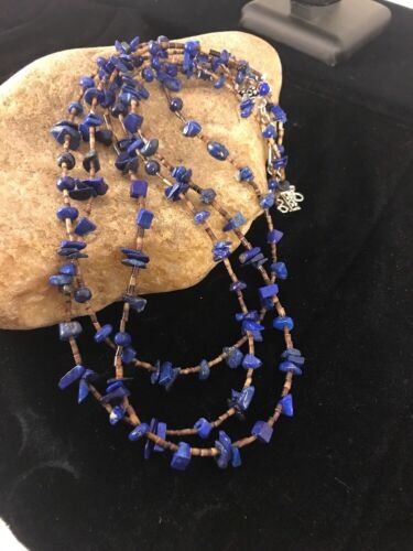 Navajo Multi Strand Necklace | Lapis Bone | Sterling Silver | 21" | Authentic Native American Handmade | 3343