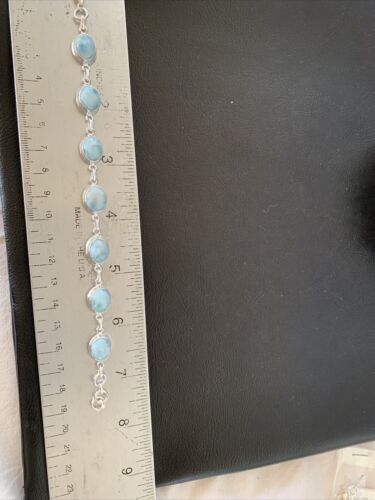 Navajo Blue Larimar 7 Link Bracelet | Sterling Silver | 7.5" | Authentic Native American Handmade | 10623