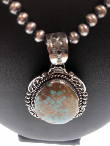 Navajo Blue Turquoise #8 Pendant | Sterling Silver Necklace | Authentic Native American Handmade | 11292