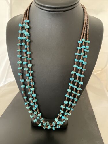 Navajo Kingman Turquoise 3 Strand Necklace | Sterling Silver | Authentic Native American Handmade | 1161