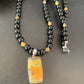 Men's Navajo Pearls Onyx Bumblebee Jasper Necklace Pendant | Sterling Silver | Native American Handmade | 10326