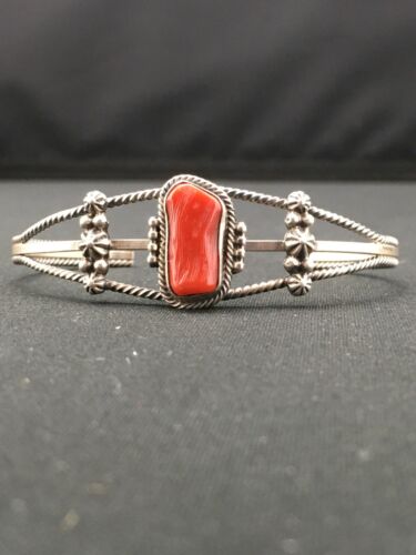 Native American Red Coral Navajo Bracelet | Sterling Silver | Authentic Handmade | 4731