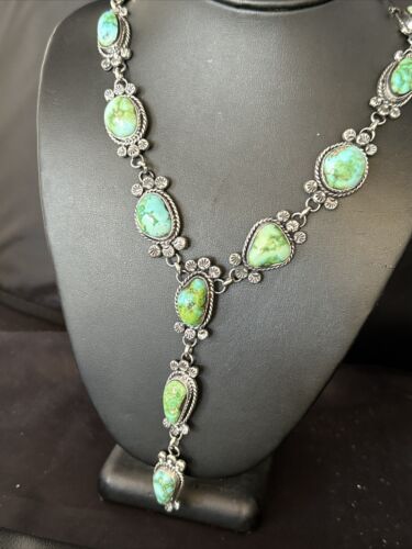 Navajo Sonoran Gold Turquoise Lariat Necklace | Sterling Silver | Native American Handmade | 14347