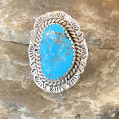 Southwestern Navajo Blue Kingman Turquoise Ring | Sterling Silver | Sz 7 | 12955