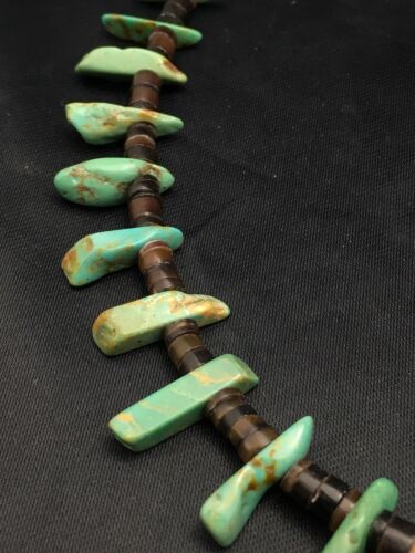 Navajo Green Turquoise & Bone Bead Necklace | Sterling Silver | 20" | Authentic Native American Handmade | 3281