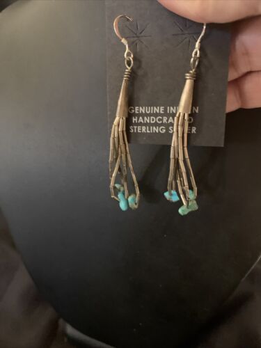Old Pawn Liquid Silver Heishi Dangle Earrings | Turquoise Sterling | 2" | 13035