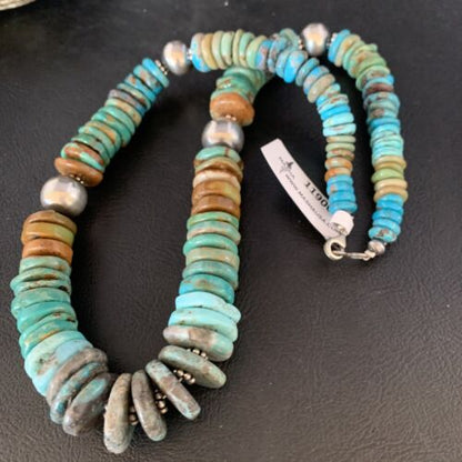 Navajo Green Turquoise Pendant Necklace | Sterling Silver | Authentic Native American | 20" | Graduated | 11900