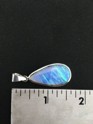 Native American Navajo Blue Opal Inlay Pendant | Sterling Silver | 1.75" | 1124 - Masha USA