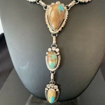 Navajo Men's Lariat Necklace | Boulder Turquoise | Sterling Silver | Native American Handmade | 2222