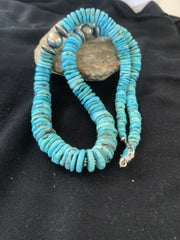Southwestern Navajo Sterling Silver Graduated Blue Turquoise Necklace | Authentic Native American | 25" | 602