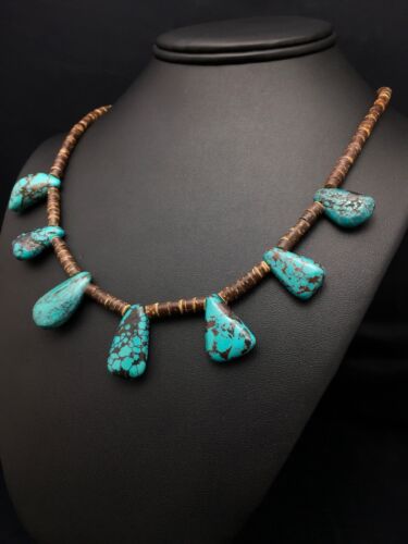 Navajo Spiderweb Turquoise & Bone Bead Necklace | Sterling Silver | 20" | Authentic Native American Handmade | 4101