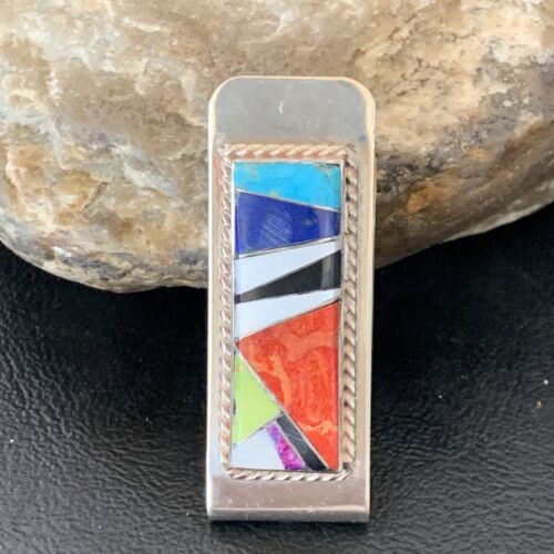 Men's Navajo Turquoise Money Clip | Sterling Silver Inlay | Authentic Native American Handmade | 11729