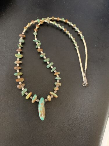 Navajo Royston Bead Green Turquoise Pendant Necklace | Sterling Silver | 22" | 12536