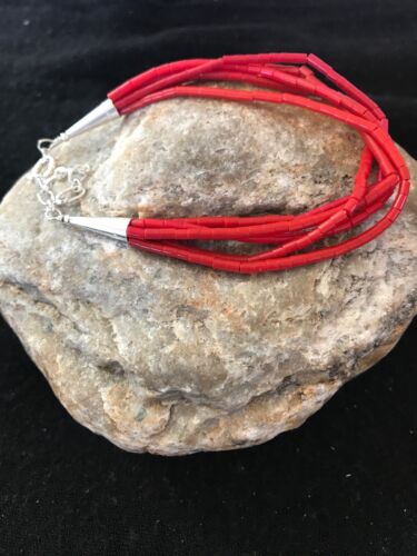 Navajo Red Stabilized Coral Liquid Heishi Sterling Bracelet | 5-Strand | 7" | 13607