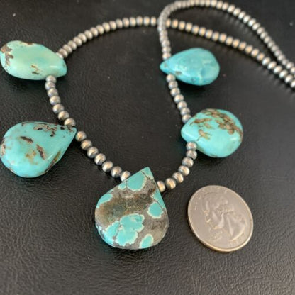 Teardrop Blue Turquoise Necklace | Navajo Pearls | Sterling Silver | 20" | 13964