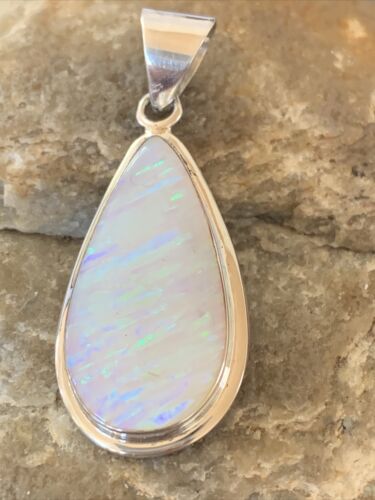 Navajo White Faux Opal Pendant | Sterling Silver | Native American Handmade | 1.50" | 1393