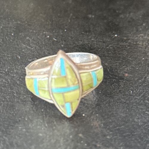 Navajo Blue Green Turquoise Inlay Ring | Sz 7 | Authentic Native American Handmade | 14562