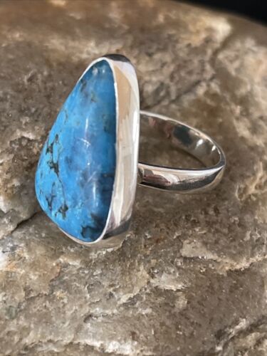 Men's Navajo Blue Kingman Turquoise Ring | Sterling Silver | Adjustable | Sz 5.5 | 10507