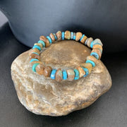 Men's Women's Stretch Bracelet | Blue Green Turquoise Stone | 7" | Authentic Native American Handmade | 11826