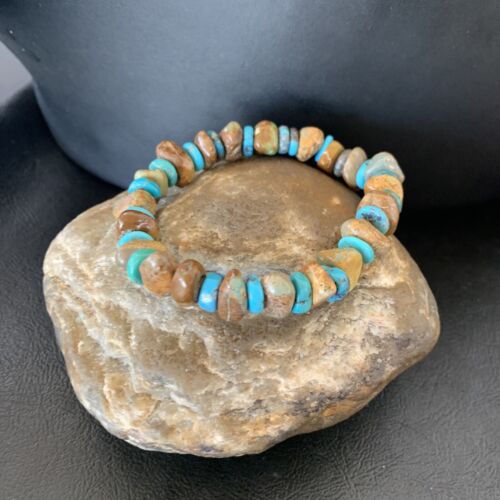 Men's Women's Stretch Bracelet | Blue Green Turquoise Stone | 7" | Authentic Native American Handmade | 11826