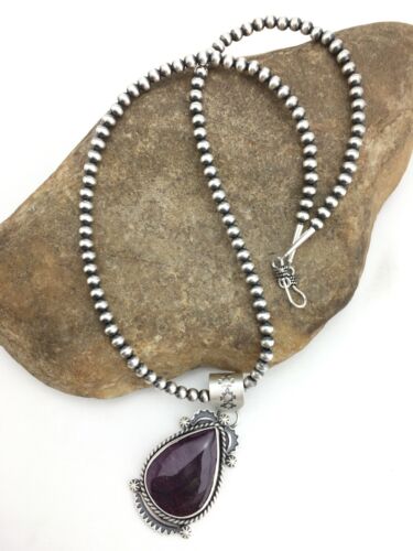Navajo Purple Spiny Oyster Pendant with Pearls | Sterling Silver Necklace | Authentic Native American Handmade | 4874 - Masha USA