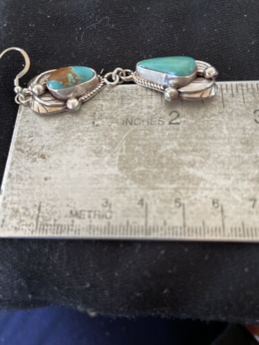 Navajo Royston Turquoise Dangle Earrings | Sterling Silver | Authentic Native American Handmade | 1166