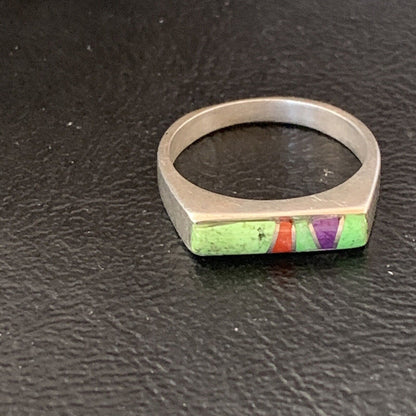 Navajo Green Gaspiete Sugilite Red Coral Inlay Ring | Sz 7 | Authentic Native American Handmade | 11136
