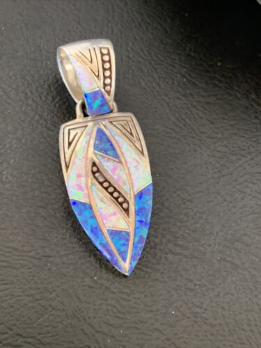 Authentic Native American Navajo Sterling Silver Pendant | Pink & Blue Opal Inlay | Handmade Jewelry | 12479