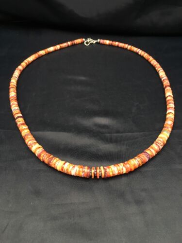 Navajo Orange Heishi Spiny Oyster Necklace Set | Sterling Silver | 22" | Authentic Native American Handmade | 2773