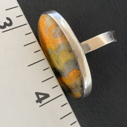 Navajo Bumble Bee Jasper Ring | Sterling Silver | Sz 8 Adjustable | Authentic Native American Handmade | 11543