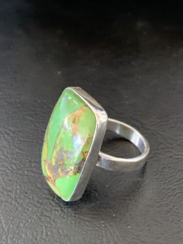 Adjustable Navajo Green Mojave Turquoise Ring | Sterling Silver | Sz 8 | Authentic Native American Handmade | 11791 - Masha USA