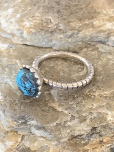 Navajo Blue Kingman Turquoise Pinky Ring | Sterling Silver | Sz 4.5 | Authentic Native American Handmade | 12461