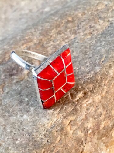 Native American Red Coral Navajo Ring | Sterling Silver | Sz 4.5 | Authentic Handmade | 8708