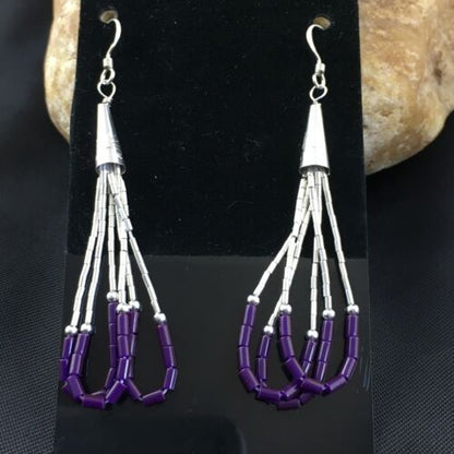 Handmade Liquid Silver Heishi Beads Earrings | Purple Sugilite | Sterling Silver | 2" | 1997