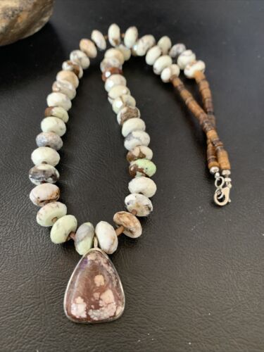 Navajo Wild Horse Turquoise Necklace | Sterling Silver | 21" | Authentic Native American Handmade | 12499