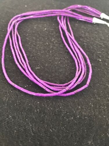 Navajo Sugilite 5-Strand Stabilized Tube Heishi Necklace | Sterling Silver | Authentic Native American Handmade | 8489