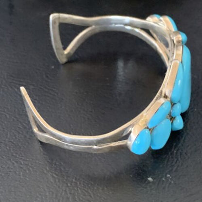 Navajo Sterling Silver Blue Kingman Turquoise Cuff Bracelet | 13 Stone | Authentic Native American Handmade | 12692