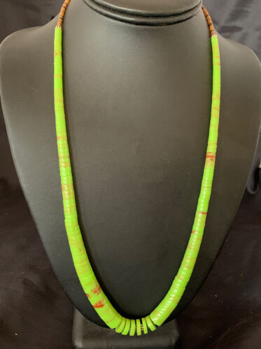 Navajo Green Gaspeite Shell Necklace | Sterling Silver | Authentic Native American | 22" | 11466
