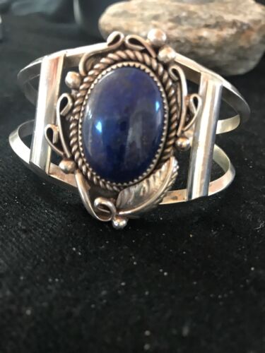 Native American Navajo Lapis Bracelet | Sterling Silver | J Platero | 8039